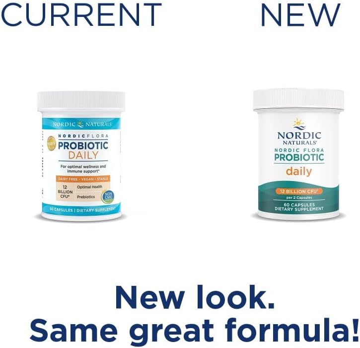 Nordic Naturals Nordic Flora Probiotic Daily - 60 Capsules - 4 Probiotic Strains with 12 Billion Cultures - Optimal Wellness, Immune Support, Digestive Health - Non-GMO, Vegan - 30 Servings